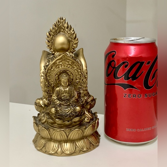Fengshui Three Face Buddha Statue Sitting on Lotus Flower Shakyamuni Sculpture - Picture 11 of 16